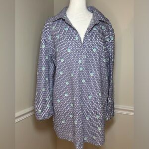 Vinyard Vines Lucaya Linen Blend Tunic Blouse Women’s Large Geometric Print Blue